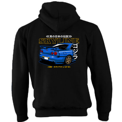 JDM Hoody Hoodie Japanese Modified Automotive Street Drift Drag Race Car Skyline Blue Rear 23